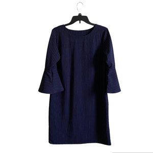 Fig Navy Blue Dress Pinstripe Formal Dress Bell Sleeves Office Business | Size L